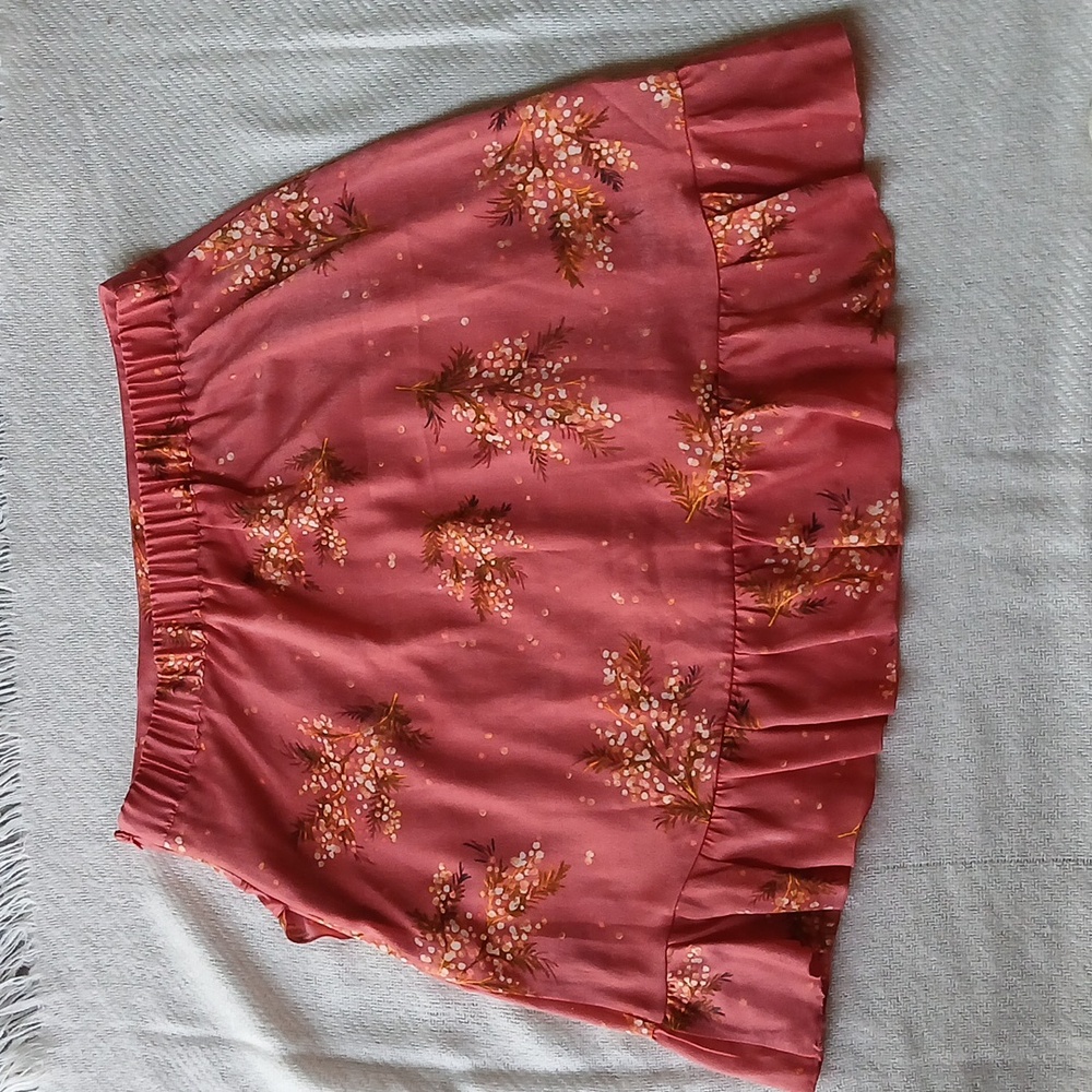 LC Lauren Conrad Pink‎ Floral Ruffle Mini Skirt Sz L - Picture 3 of 9